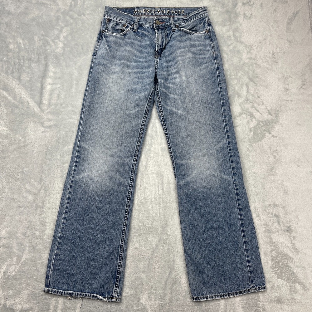 American Eagle Mens Bootcut‎ Jeans 30x32 Light Wash Distressed Cotton Denim